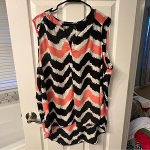 Living Doll Zigzag Sleeveless Top - Black, White, Coral